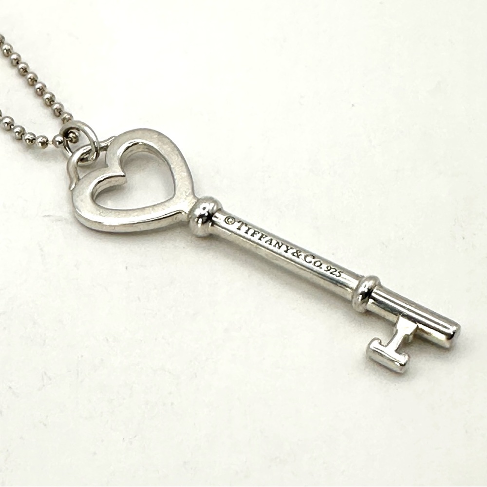 Tiffany & Co Sterling Silver Heart Key Pendant Necklace